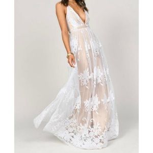 NWT white on nude velvet flocked formal dress. Bridal, prom, engagement